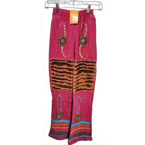 K.P.C. Handmade Bohemian Colorful Embroidered Floral Pants Size Small - Picture 1 of 10